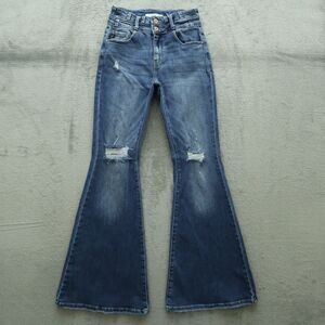 Kancan Jeans Junior's Size 5/26 Blue High-Rise Flare Denim 33" Inseam Destroyed